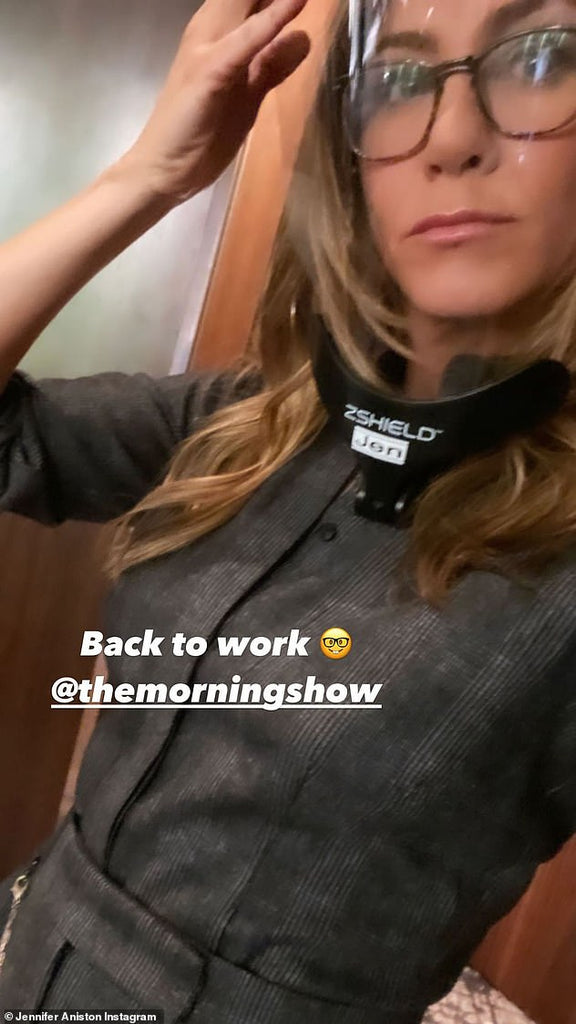 Jennifer Aniston dons clear face shield as she gets back to work on The Morning Show after months-long pandemic production break