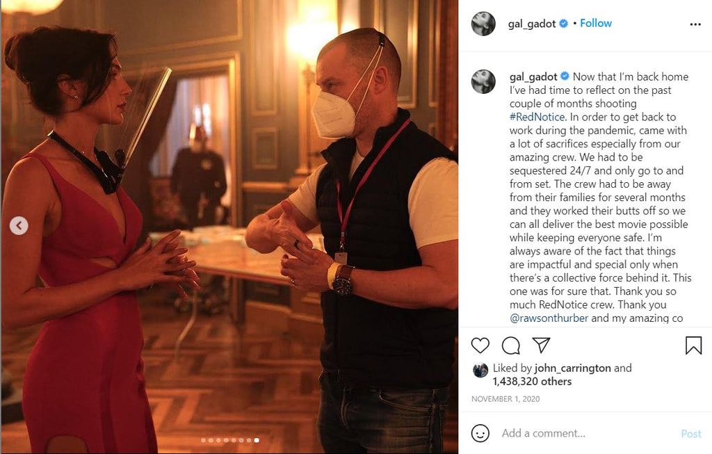 Gal Gadot working hard on Red Notice in her shield